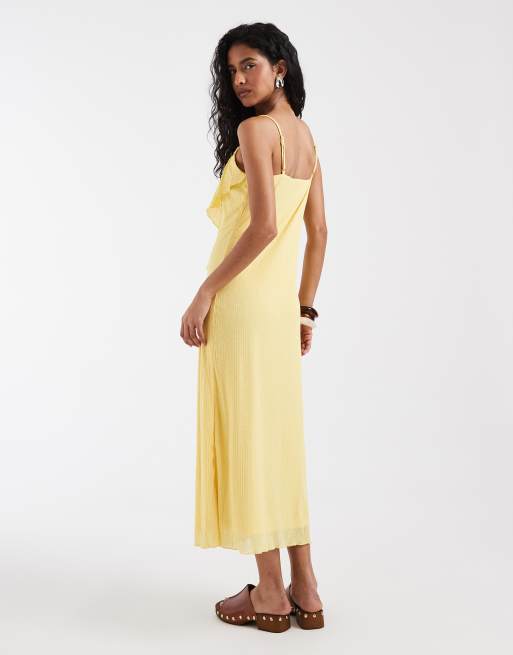 Vero Moda - Vestido midi amarillo de tirantes con ribete de volantes, 3 de 4