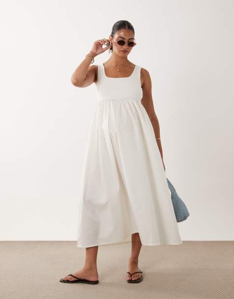 Vero Moda - Vestido midi premamá sin mangas con falda tejida en blanco - view 1