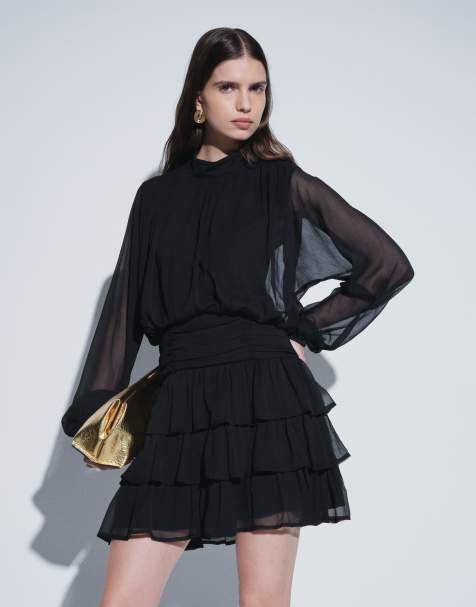 Vero Moda vestido mini de manga larga con capas en negro - view 1