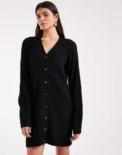 Vero Moda - vestido mini de punto con botones delanteros y mangas abullonadas en negro jaspeado - view 1