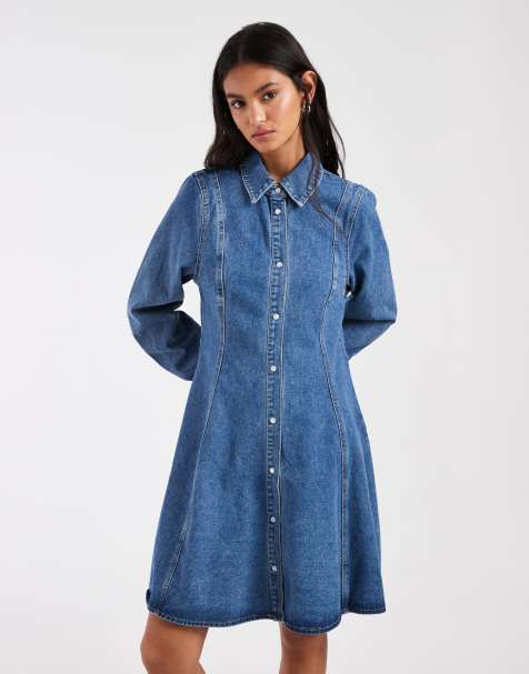 Vero Moda - Vestido vaquero corto azul medio con botones y detalle de costuras - view 1
