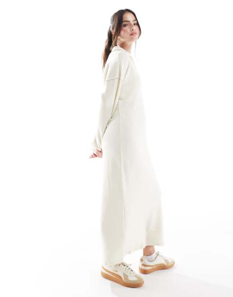 Vero Moda - Vestito alla caviglia color crema mélange morbidissimo con colletto stile polo - view 1