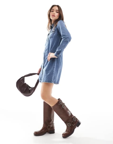 Vero Moda - Vestito camicia a maniche lunghe in denim blu medio - view 1