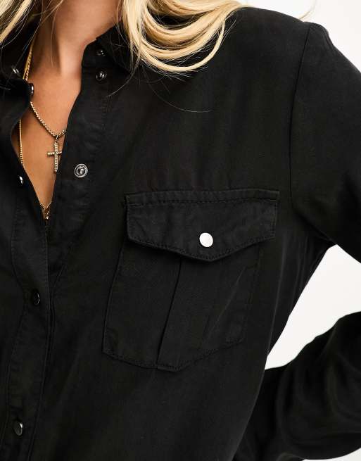 Vero Moda - Vestito camicia corto nero con bottoni , 3 di 4