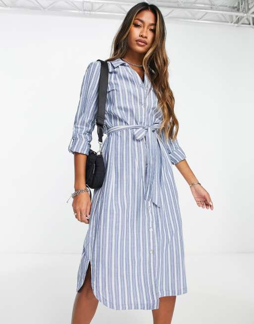 Vero Moda - Vestito camicia lungo a maniche lunghe blu e bianco a righe