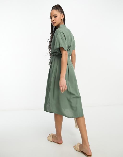Vero Moda - Vestito camicia midi verde con cintura annodata, 4 di 4