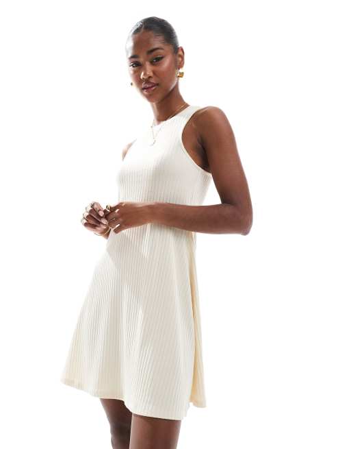 Vero Moda - Vestito corto a coste color crema con scollo a vogatore
