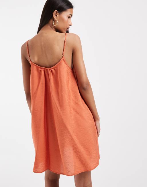 Vero Moda - Vestito corto color ruggine con spalline sottili e volant, 4 di 4