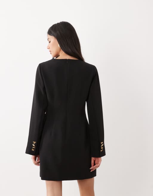 Vero Moda vestito corto con maniche lunghe e polsini con bottoni nero, 4 di 4