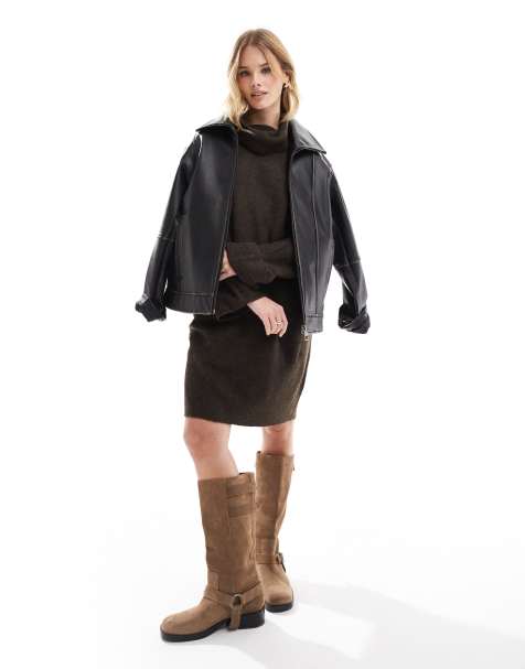 Vero Moda - Vestito corto in maglia marrone cioccolato con collo alto - view 1
