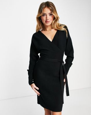 Vero Moda wrap front knitted mini dress in black - ASOS Price Checker