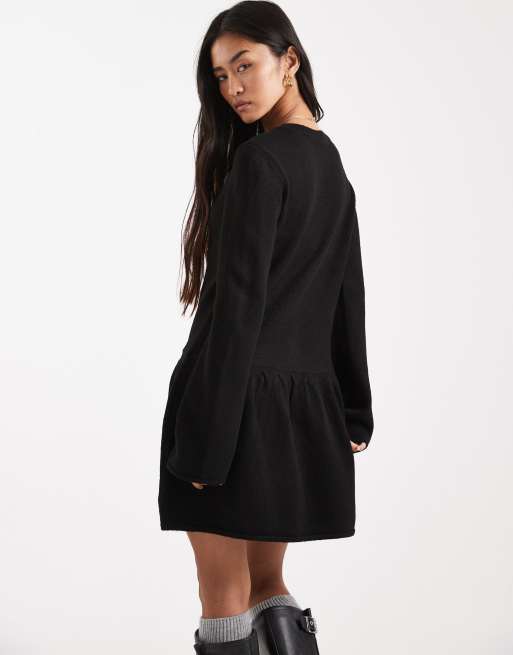 Vero Moda - Vestito corto in morbida maglia nero con bottoni sul davanti, 4 di 4