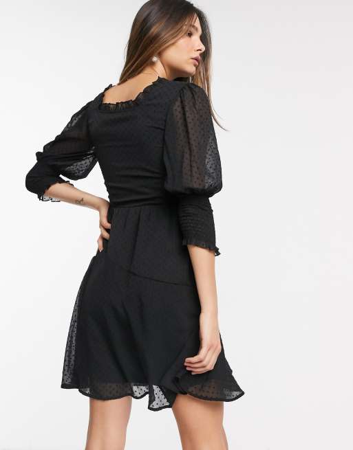 Vero Moda - Vestito corto in tessuto a rete plumetis nero, 2 di 4