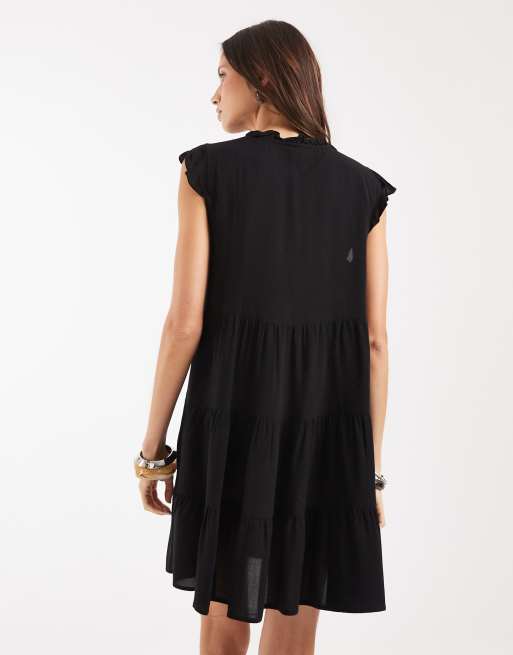 Vero Moda - Vestito corto stile babydoll nero con volant, 4 di 4