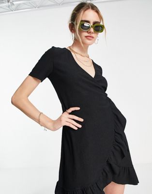 Vero Moda wrap front mini tea dress in black - ASOS Price Checker