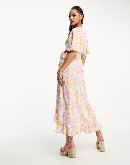 Vero Moda Vestito da giorno lungo avvolgente a fiori rosa ASOS