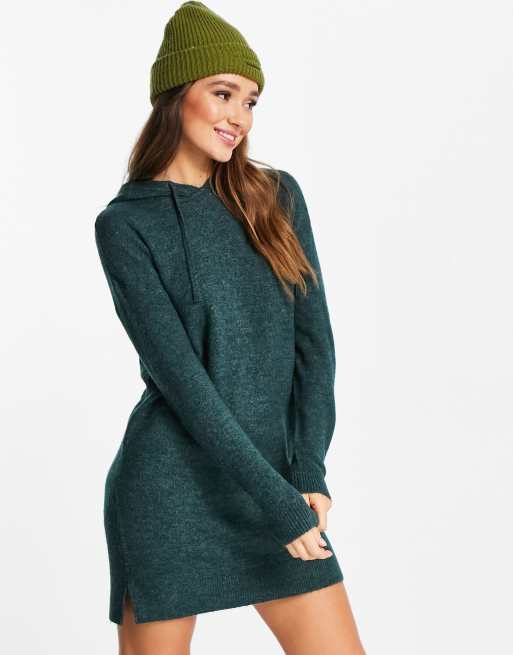 Vero Moda - Vestito felpa con cappuccio in maglia verde scuro