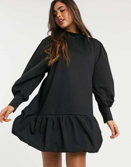 Vero Moda - Vestito felpa peplo corto con maniche voluminose nero, 4 di 4