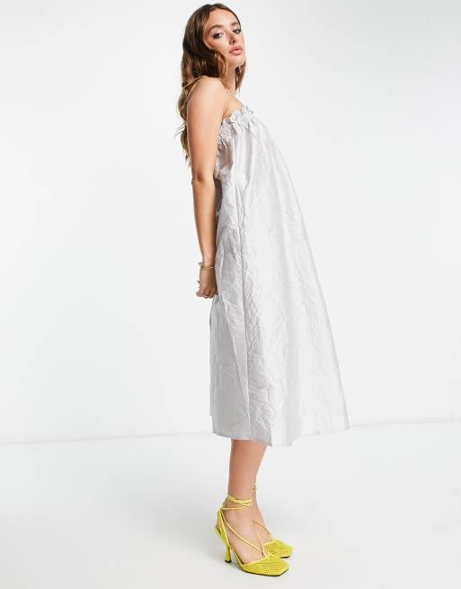 Vero Moda - Vestito grembiule midi argento lucido