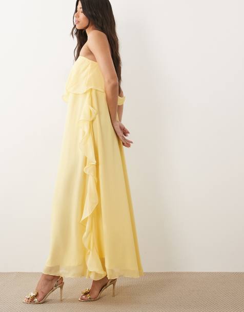 Vero Moda - Vestito lungo a fascia in chiffon giallo pallido con volant - view 1