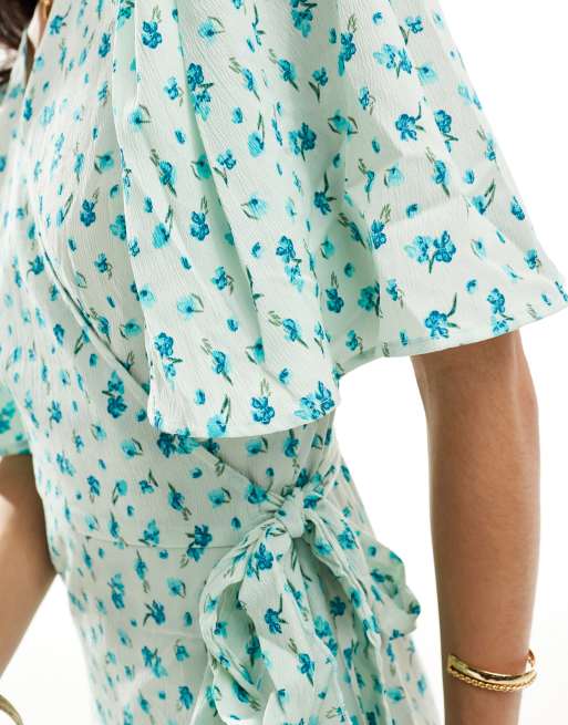 Vero Moda - Vestito lungo avvolgente sul davanti azzurro a fiori, 3 di 4