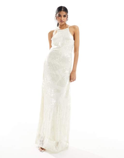 Vero Moda - Vestito lungo bianco sporco con motivo con paillettes, 2 di 4