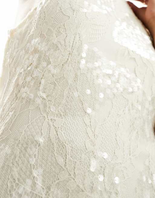 Vero Moda - Vestito lungo bianco sporco con motivo con paillettes, 4 di 4