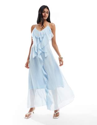 Vero Moda - Vestito lungo bohémien stile canottiera blu con volant - view 1