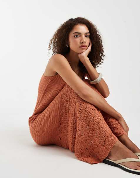 Vero Moda - Vestito lungo con spalline sottili in maglia all'uncinetto arancione - view 1