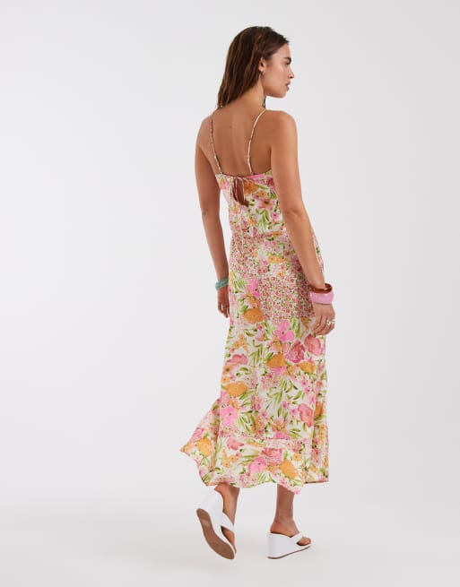 Vero Moda - Vestito lungo con spalline sottili in raso con stampa patchwork a fiori, 4 di 4