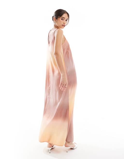 Vero Moda - Vestito lungo drappeggiato smanicato rosa e arancione sfumato, 4 di 4