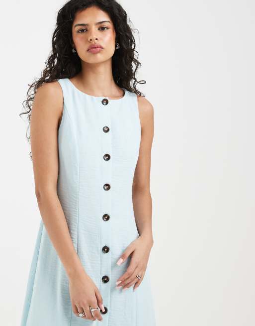 Vero Moda - Vestito lungo effetto lino blu delicato con bottoni sul davanti, 2 di 4