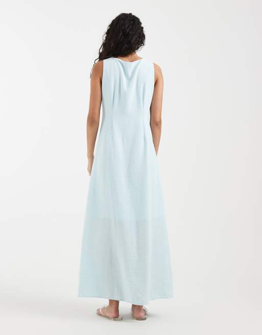 Vero Moda - Vestito lungo effetto lino blu delicato con bottoni sul davanti, 4 di 4