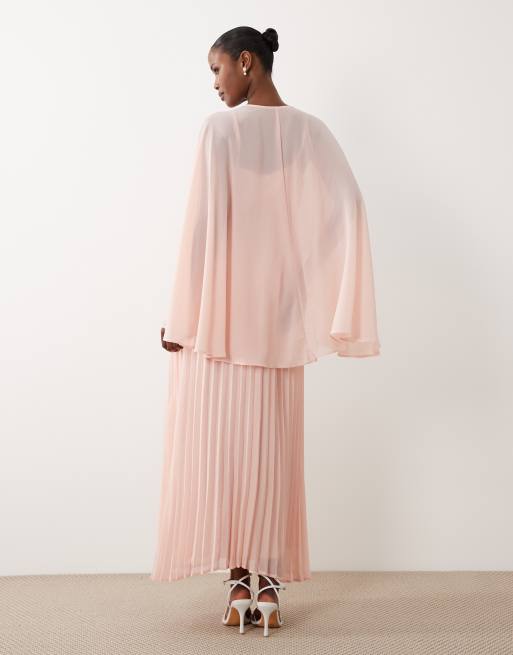 Vero Moda - Vestito lungo in chiffon rosa con scollo profondo e maniche a mantella, 4 di 4