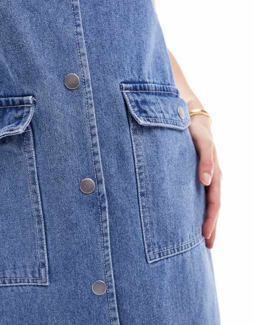 Vero Moda - Vestito lungo in denim blu senza maniche con bottoni, 2 di 4