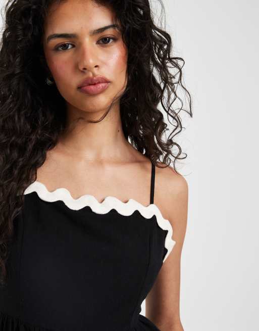 Vero Moda - Vestito lungo nero con spalline sottili e finiture smerlate a contrasto, 3 di 4