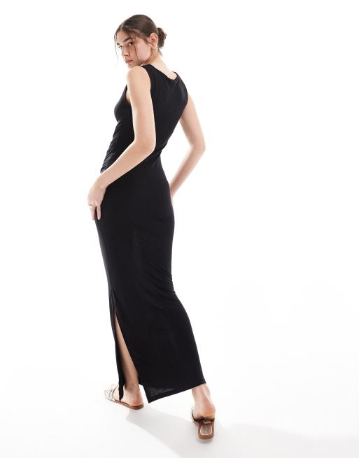 Vero Moda - Vestito lungo nero in jersey con spacco, 3 di 4