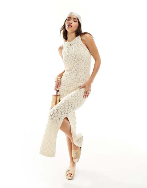 Vero Moda - Vestito lungo senza maniche all'uncinetto color crema - view 1