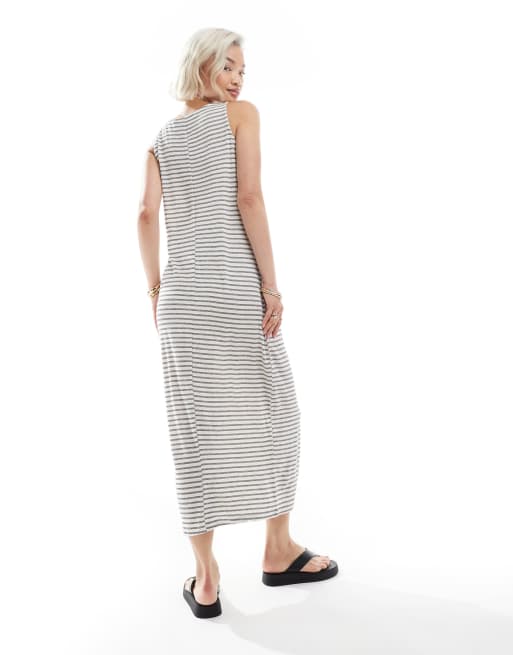 Vero Moda - Vestito lungo senza maniche in tessuto fiammato a righe monocromatiche, 2 di 4