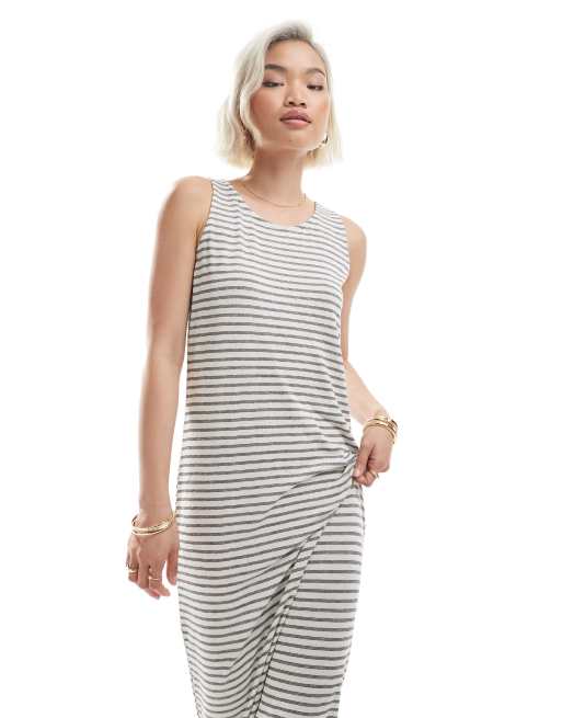 Vero Moda - Vestito lungo senza maniche in tessuto fiammato a righe monocromatiche, 3 di 4