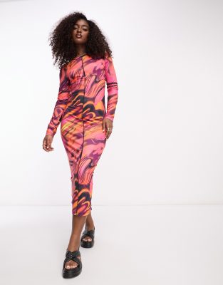 Vero Moda abstract printed midi dress in multi - ASOS Price Checker