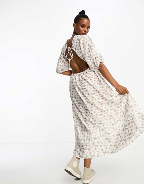 Vero Moda - Vestito midi crema a fiori aperto dietro - view 1