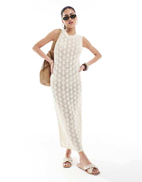 Vero Moda - Vestito midi in maglia all'uncinetto color crema - view 1