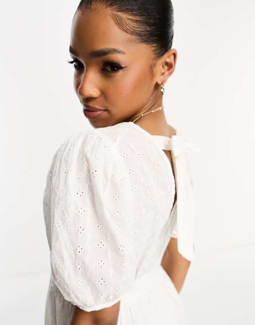 Vero Moda Vestito midi in pizzo sangallo bianco a fiori con