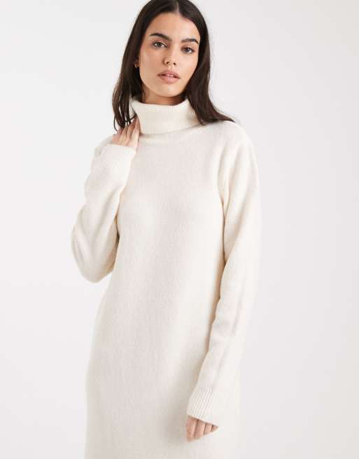 Vero Moda - Vestito midi soffice color crema mélange in maglia con collo alto, 2 di 4