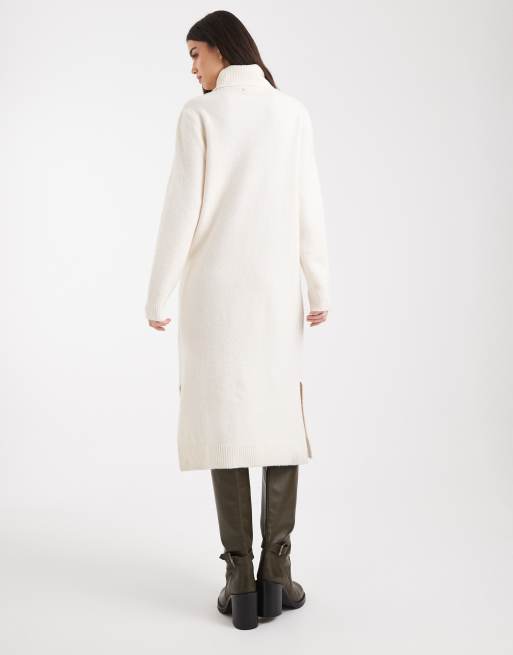 Vero Moda - Vestito midi soffice color crema mélange in maglia con collo alto, 3 di 4