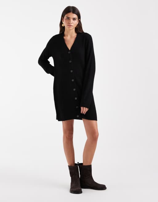 Vero Moda vestito mini in maglia nero mélange con bottoni davanti e maniche a palloncino, 3 di 4