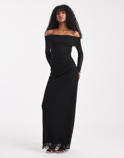 Vero Moda - Vestito nero in rete a maniche lunghe con scollo Bardot - view 1
