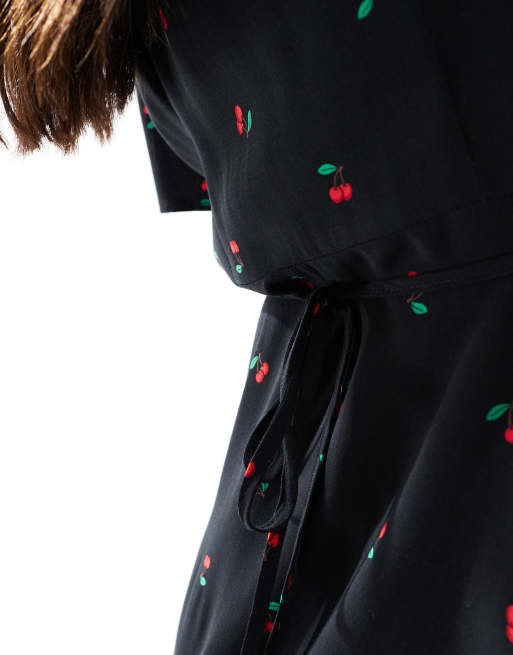 Vero Moda - Vestito skater corto nero con bottoni e stampa di ciliegie, 4 di 4