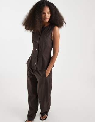 Veston d'ensemble ajusté en aspect lin - Chocolat-Marron L